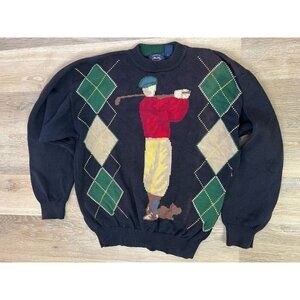 Vintage Golf Blue Sweater Mens L Knit Pullover Golfers Graphic 90s Allen Solly